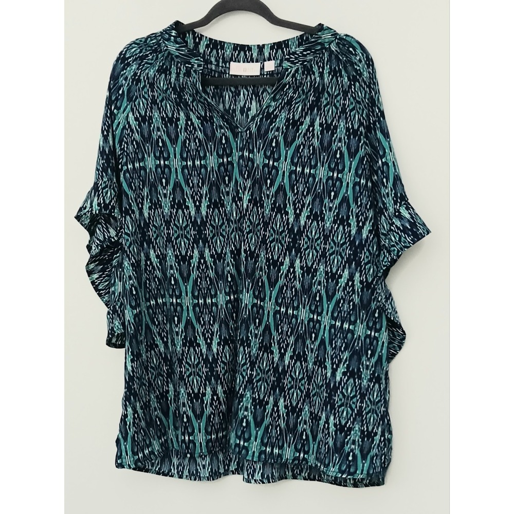 Belle by Kim Gravel Teal and Navy Patterned Blouse